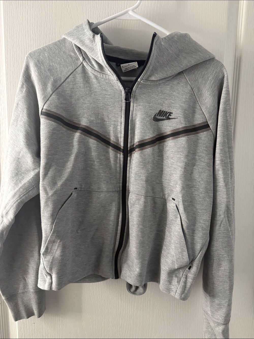 Nike Light Gray Zip Hoodie with Dark Chevron Stripes
